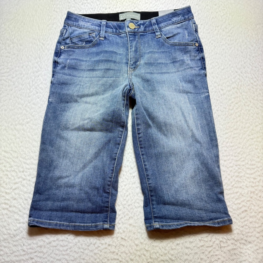 Wit & Wisdom Ab solution‎ Capri Pants womens 4 denim Stretch Waist Distressed